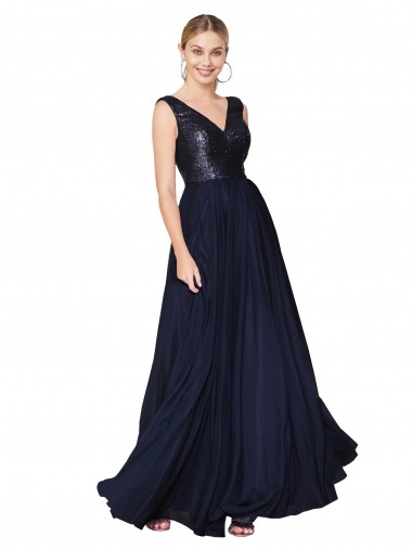 Soft Chiffon & Sequin A-Line Long Sleeveless V-Back Semi Formal Evening Gown / Prom Dress / Bridesmaid Dress Glasgow