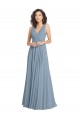 Soft Chiffon A-Line Long Sleeveless Dusty Blue V-Back Bridesmaid Dress Glasgow