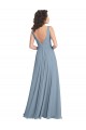 Soft Chiffon A-Line Long Sleeveless Dusty Blue V-Back Bridesmaid Dress Glasgow