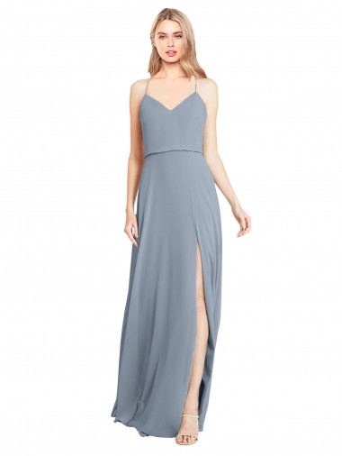 Soft Chiffon A-Line Long Sleeveless Open Back High Slit Bridesmaid Dresses Glasgow