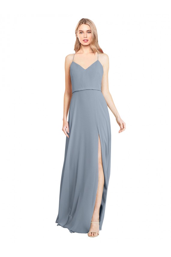 Soft Chiffon A-Line Long Sleeveless Open Back High Slit Bridesmaid Dresses Glasgow