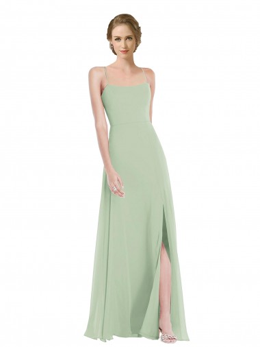 Soft Chiffon A-Line Long Sleeveless Criss Cross Back Front Slit Evening Dresses Glasgow