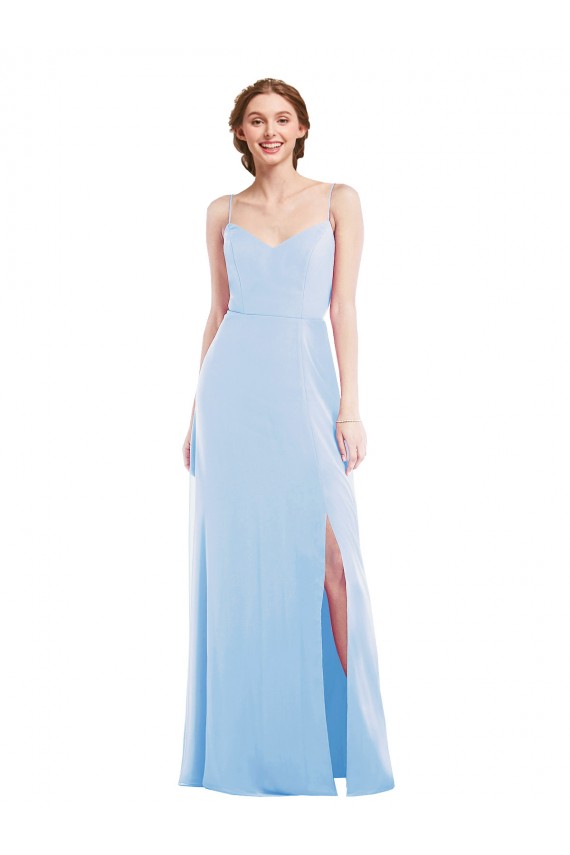 Soft Chiffon A-Line Long Sleeveless Light Sky Blue Evening Dresses Glasgow