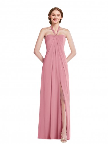 Soft Chiffon A-Line Long Sleeveless Open Back Front Slit Evening Dresses Glasgow