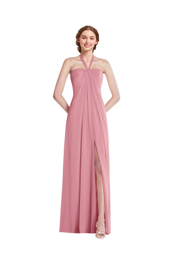 Soft Chiffon A-Line Long Sleeveless Open Back Front Slit Evening Dresses Glasgow