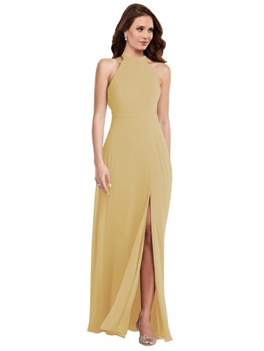 Soft Chiffon A-Line Long Sleeveless Criss Cross Open Back Semi Formal Evening Dress / Bridesmaid Dress Glasgow