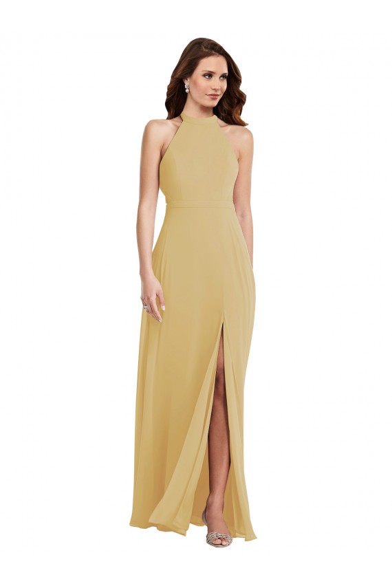 Soft Chiffon A-Line Long Sleeveless Criss Cross Open Back Semi Formal Evening Dress / Bridesmaid Dress Glasgow