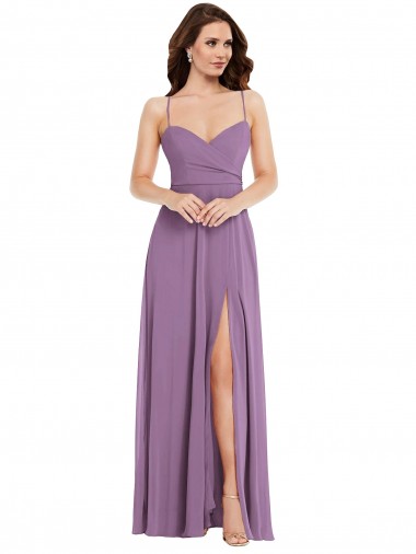 Soft Chiffon A-Line Long Sleeveless Low Back Front Slit Bridesmaid Dresses Glasgow