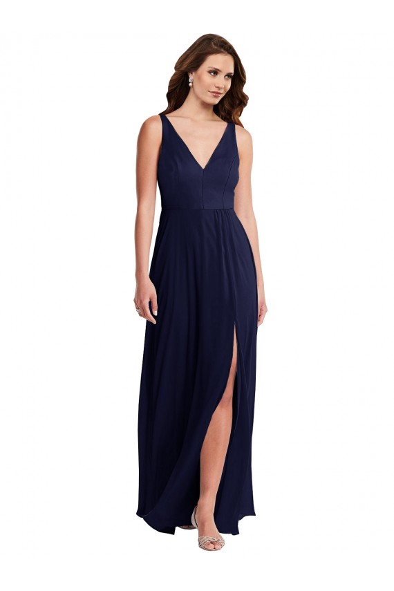 Soft Chiffon A-Line Long Sleeveless V-Back Front Slit Evening Dresses Glasgow