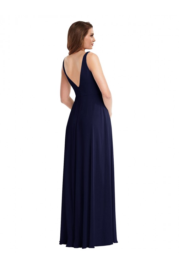 Soft Chiffon A-Line Long Sleeveless V-Back Front Slit Evening Dresses Glasgow