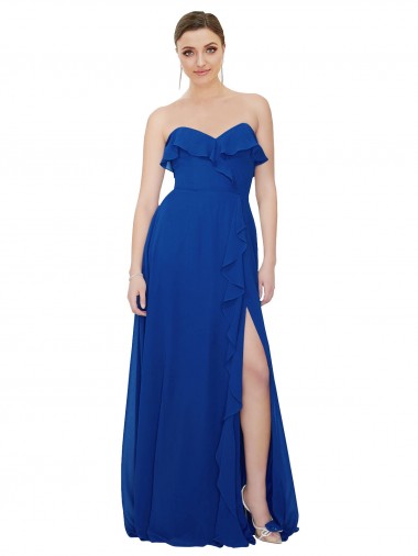 Soft Chiffon A-Line Long Sleeveless Royal Blue Bridesmaid Gowns Glasgow