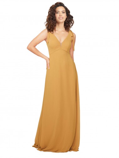Soft Chiffon A-Line Long Sleeveless Saffron Keyhole Back Bridesmaid Dress Glasgow