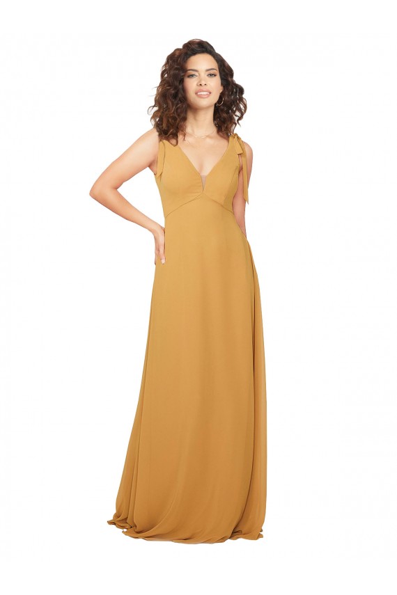 Soft Chiffon A-Line Long Sleeveless Saffron Keyhole Back Bridesmaid Dress Glasgow