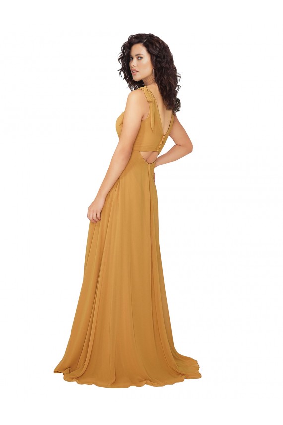 Soft Chiffon A-Line Long Sleeveless Saffron Keyhole Back Bridesmaid Dress Glasgow