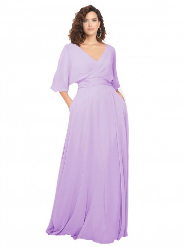 Lxue Chiffon A-Line Long Half Sleeves Low Back Bridesmaid Dress Glasgow