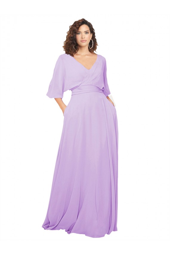 Lxue Chiffon A-Line Long Half Sleeves Low Back Bridesmaid Dress Glasgow