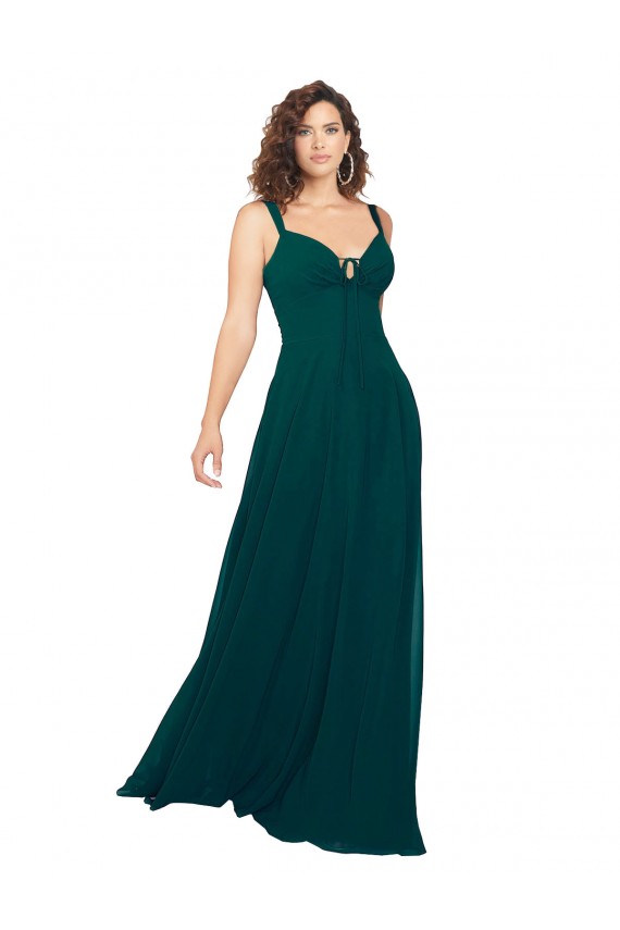 Soft Chiffon A-Line Long Sleeveless Hunter Low Back Bridesmaid Gowns Glasgow