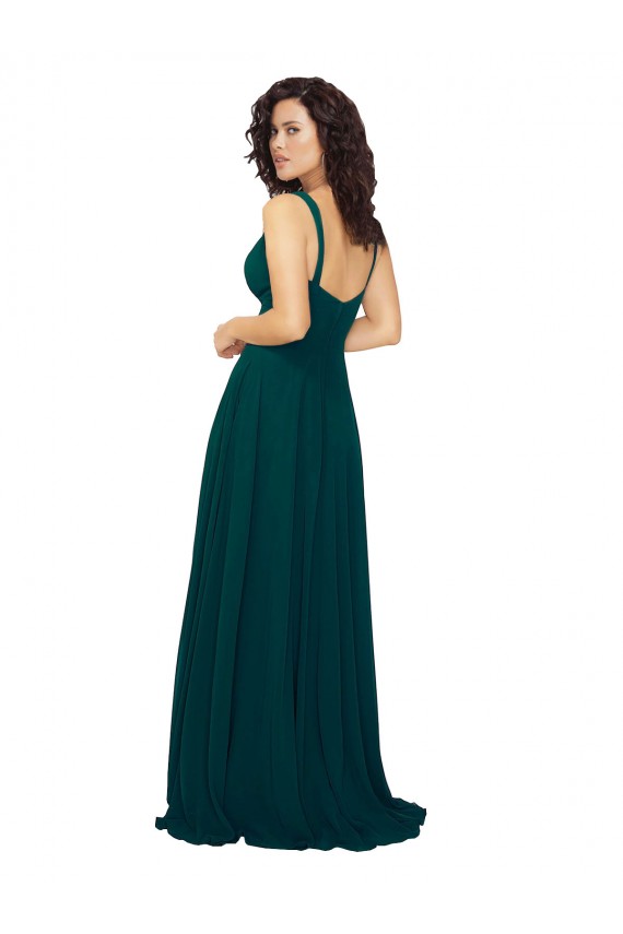 Soft Chiffon A-Line Long Sleeveless Hunter Low Back Bridesmaid Gowns Glasgow