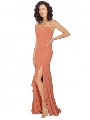Soft Chiffon A-Line Long Sleeveless V-Back Ruffled Skirt Slit Bridesmaid Dresses Glasgow