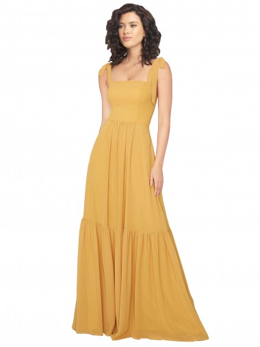 Soft Chiffon A-Line Long Sleeveless Saffron Bridesmaid Dress Glasgow