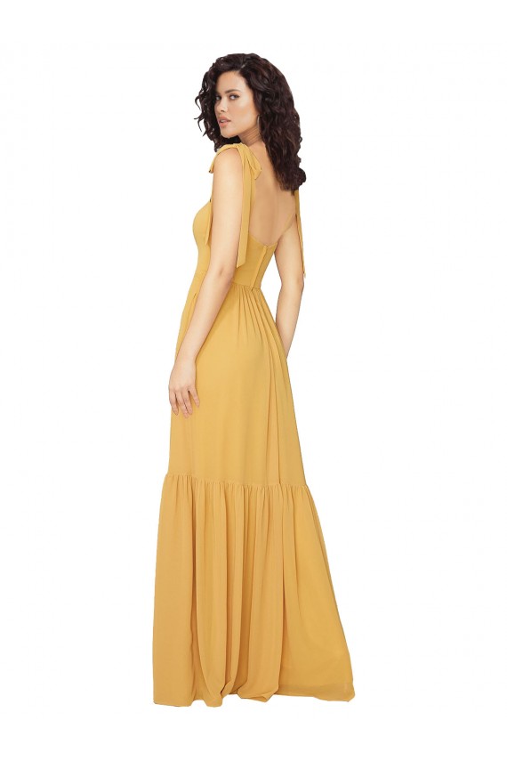 Soft Chiffon A-Line Long Sleeveless Saffron Bridesmaid Dress Glasgow