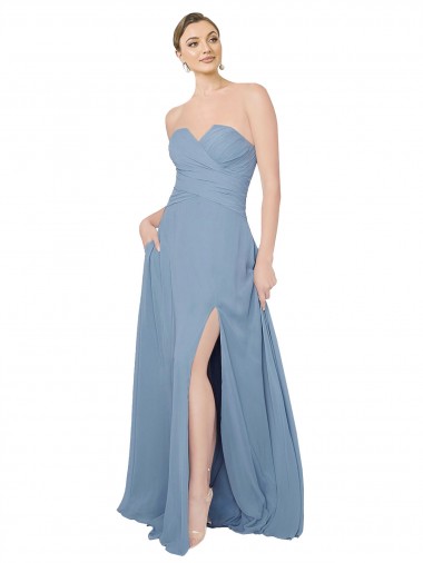 Chiffon A-Line Long Sleeveless Low Back Front Slit Bridesmaid Dress / Evening Dress Glasgow