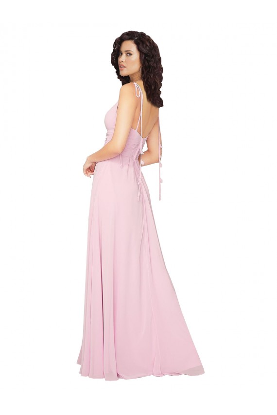 Soft Chiffon A-Line Long Sleeveless V-Back Barely Pink Bridesmaid Dresses Glasgow