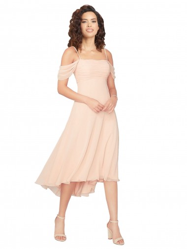 Soft Chiffon A-Line Midi Length Cold Shoulder Low Back High Low Bridesmaid Dress Glasgow