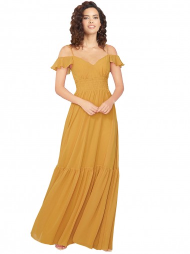Soft Chiffon A-Line Long Cold Shoulder Keyhole Back Bridesmaid Dress Glasgow