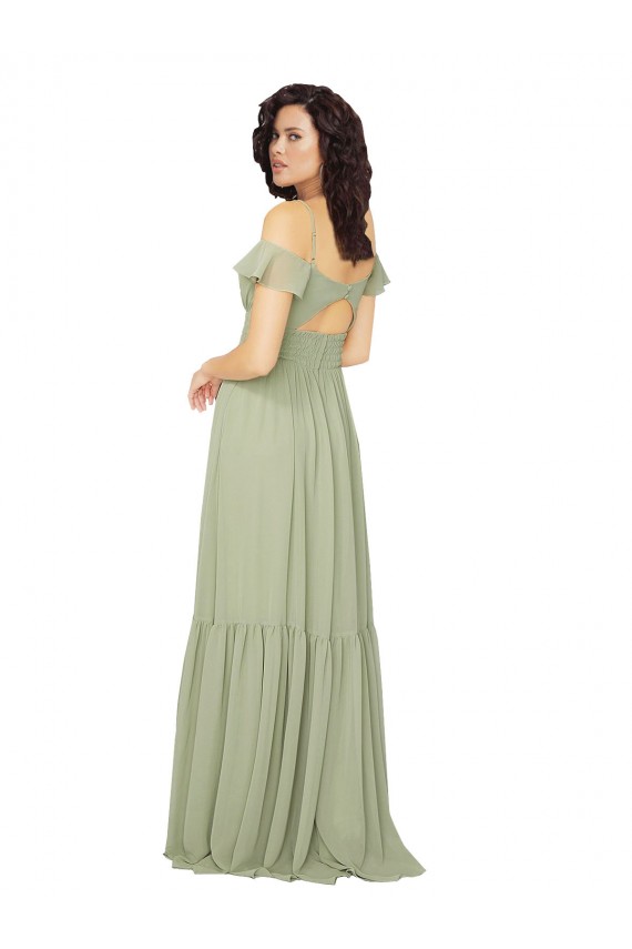 Soft Chiffon A-Line Long Cold Shoulder Keyhole Back Bridesmaid Dress Glasgow
