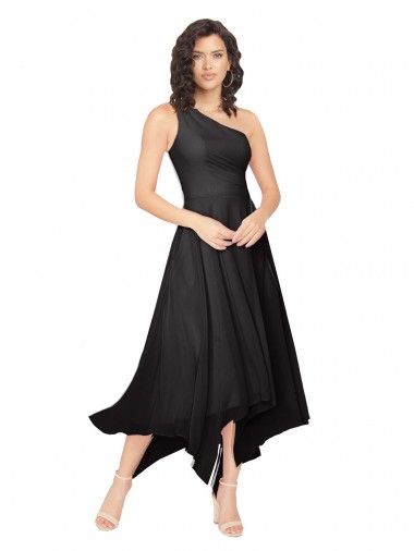 Soft Chiffon A-Line Midi Length Sleeveless Black Cocktail Dresses Glasgow