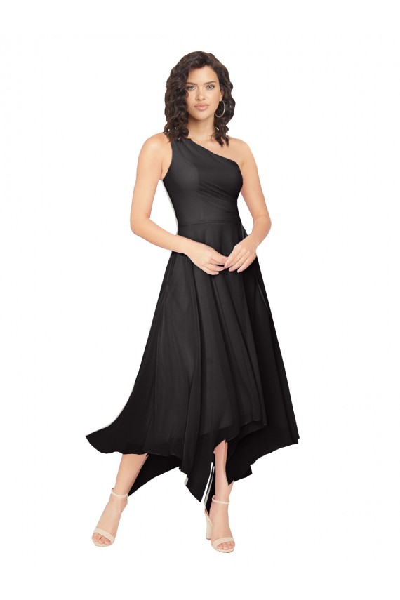 Soft Chiffon A-Line Midi Length Sleeveless Black Cocktail Dresses Glasgow