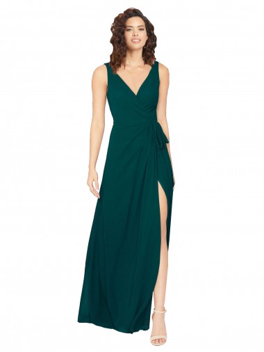 Chiffon A-Line Long Sleeveless V-Back Front Skirt Slit Bridesmaid Dresses Glasgow