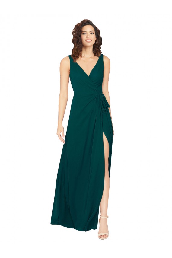 Chiffon A-Line Long Sleeveless V-Back Front Skirt Slit Bridesmaid Dresses Glasgow