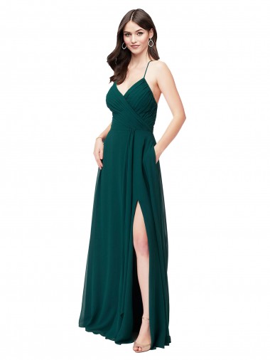 Chiffon A-Line Long Sleeveless Criss Cross Back Wedding Party Dress Glasgow