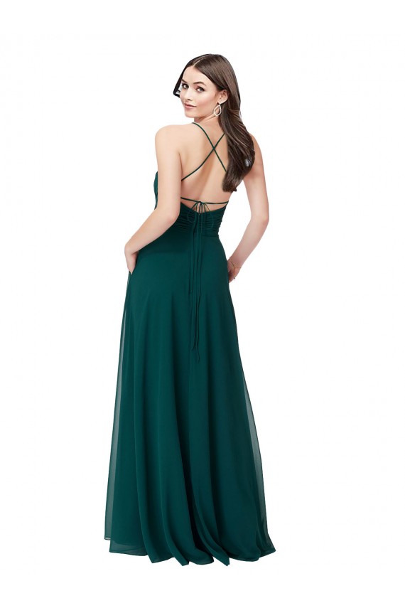 Chiffon A-Line Long Sleeveless Criss Cross Back Wedding Party Dress Glasgow