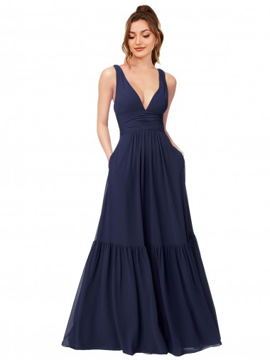 Chiffon A-Line Long Full Length Sleeveless V-Back Formal Dress / Bridesmaid Dress Glasgow