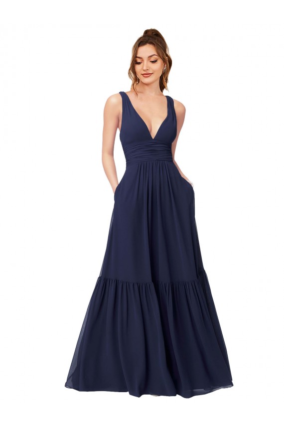Chiffon A-Line Long Full Length Sleeveless V-Back Formal Dress / Bridesmaid Dress Glasgow
