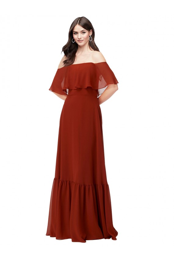 Soft Chiffon A-Line Long Short Flutter Sleeves Red Bridesmaid Dresses Glasgow