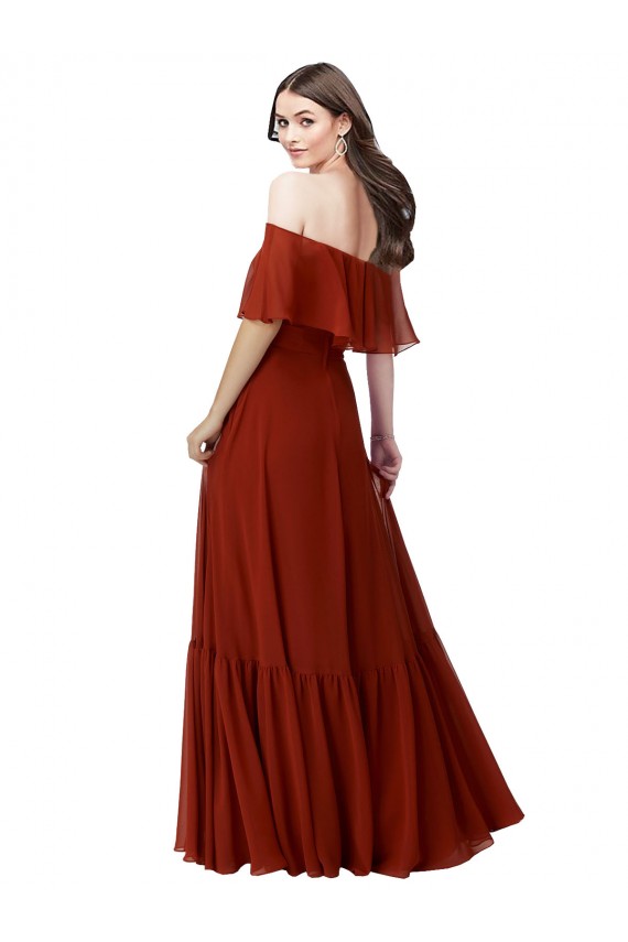 Soft Chiffon A-Line Long Short Flutter Sleeves Red Bridesmaid Dresses Glasgow
