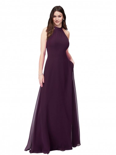 Soft Chiffon A-Line Long Sleeveless Grape Keyhole Back Bridesmaid Dress Glasgow