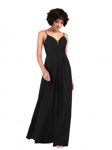 Soft Chiffon Column Long Sleeveless Criss Cross Open Back Black Evening Dresses Glasgow