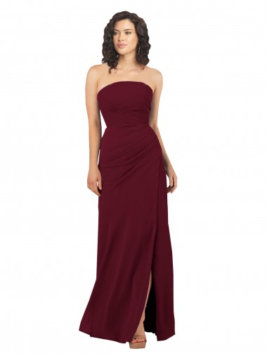 Soft Chiffon Sheath Long Sleeveless Burgundy Bridesmaid Dress Glasgow