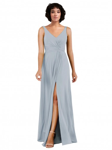 Soft Chiffon Column Long Sleeveless Low Back Bridesmaid Dress Glasgow