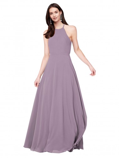 Chiffon A-Line Long Sleeveless Keyhole Back Dark Lavender Bridesmaid Dresses Glasgow