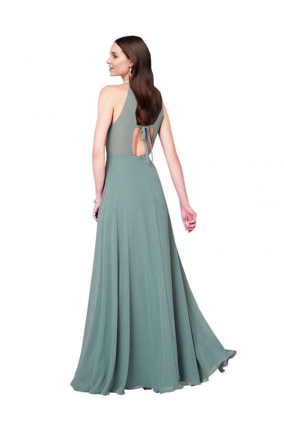 Chiffon A-Line Long Sleeveless Keyhole Back Dark Lavender Bridesmaid Dresses Glasgow