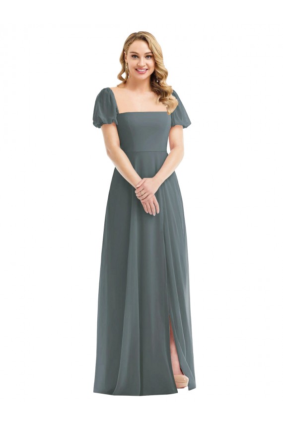Soft Chiffon A-Line Long Puff Sleeves Semi Formal Evening Dress / Bridesmaid Dress Glasgow