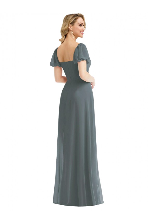 Soft Chiffon A-Line Long Puff Sleeves Semi Formal Evening Dress / Bridesmaid Dress Glasgow
