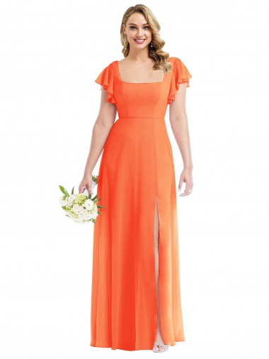Soft Chiffon A-Line Long Flutter Sleeves Open Back Semi Formal Evening Dress / Bridesmaid Dress Glasgow