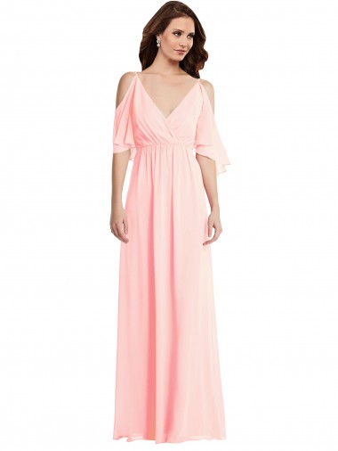Soft Chiffon A-Line Long Cold Shoulder V-Back Semi Formal Evening Dress / Bridesmaid Dress Glasgow